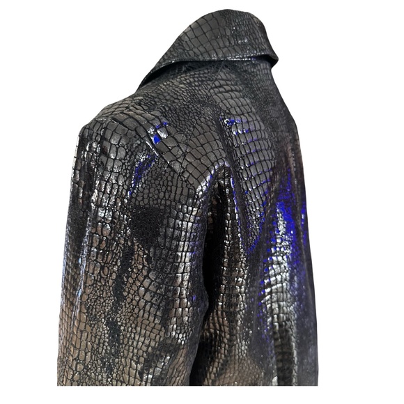 600 WEST Women’s Black Genuine Leather Blazer Jacket Size S Crock Print - Picture 5 of 12